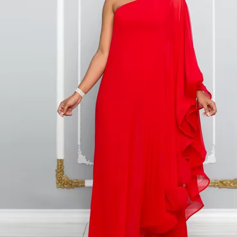 Elegant Red One-Shoulder Jumpsuit.